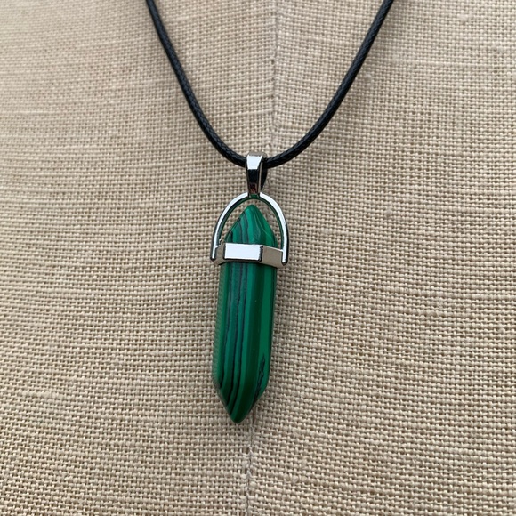 Handmade Malachite Stone Dagger Amulet Necklace - Picture 3 of 11